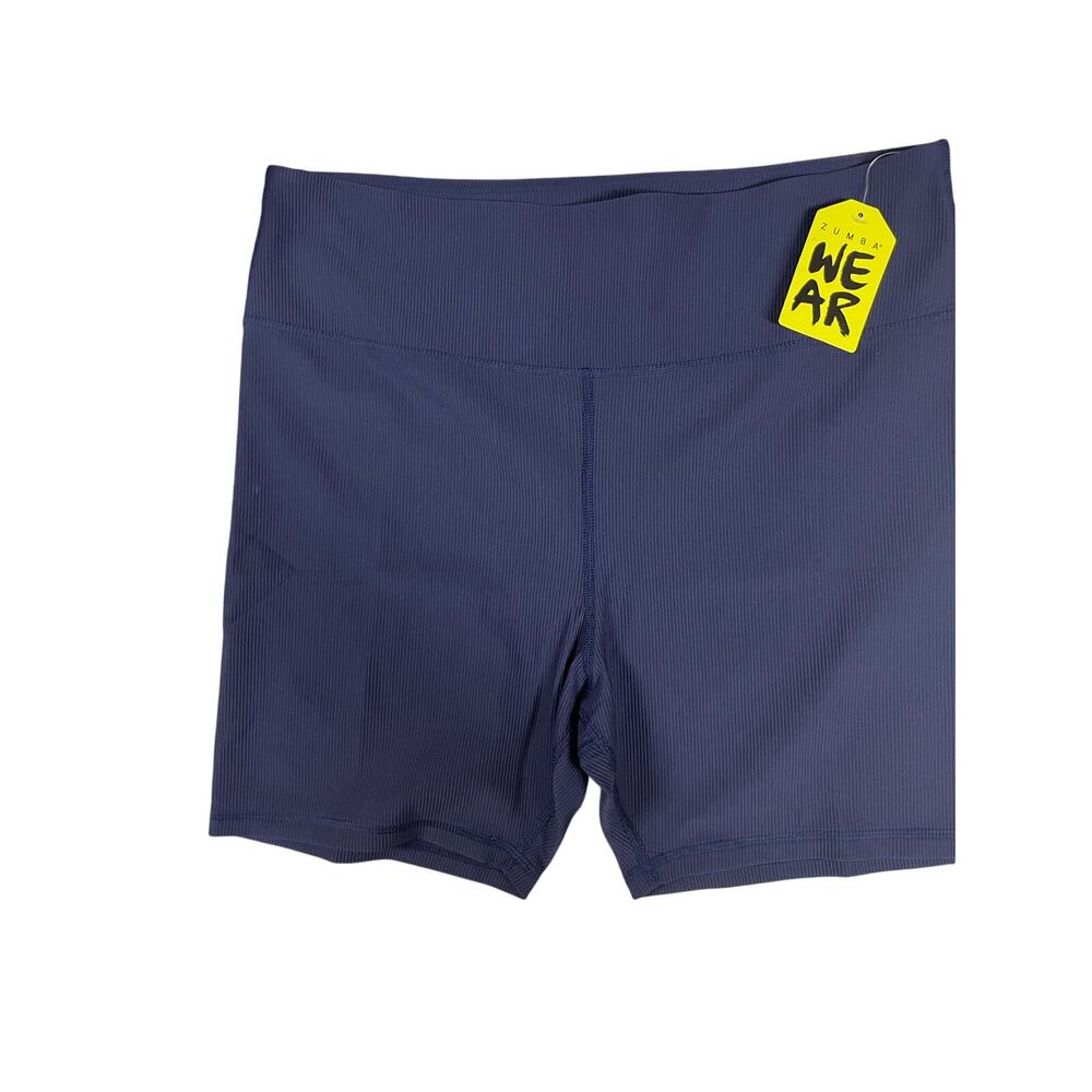 NWT Zumba Wear High Waisted Ribbed Biker Shorts Navy Blue XXLovely (XXL)
